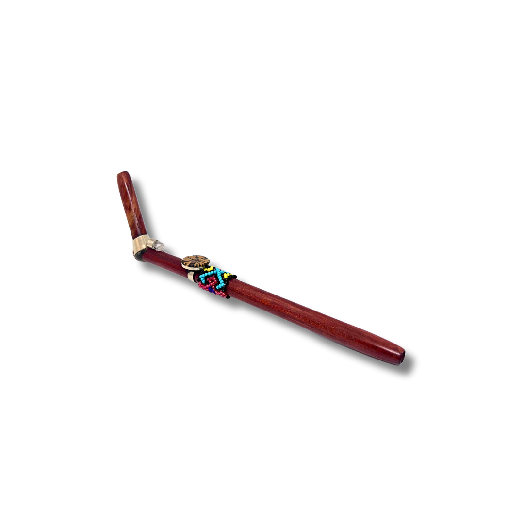 Shipibo Ayahuasca and Quartz Rosewood Beaded Tepi - Handcrafted Artistry 9"