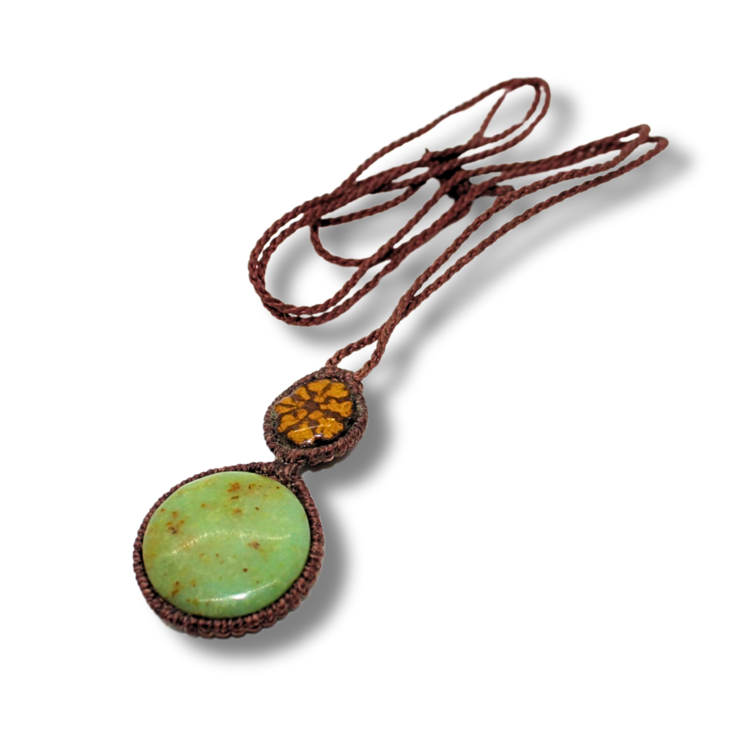Shipibo Pendant with Ayahuasca Vine and Prehnite Awake Healer