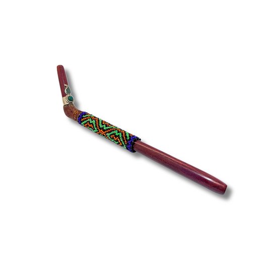 Shipibo Beaded Tepi Hapé Pipe – Rosewood, handcrafted with Indigenous beaded designs