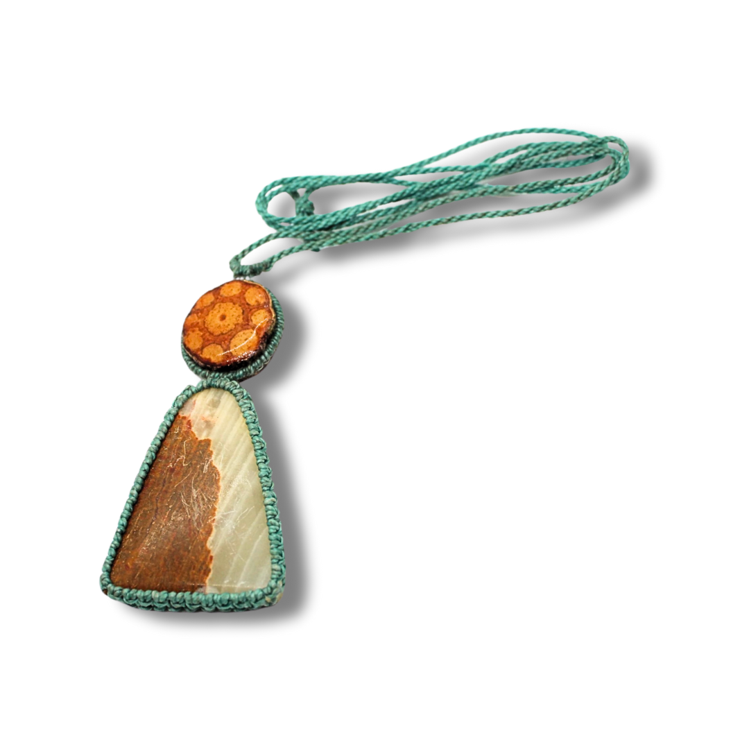 Shipibo Pendant Made from Ayahuasca Vine and Polychrome Jasper Awake Healer