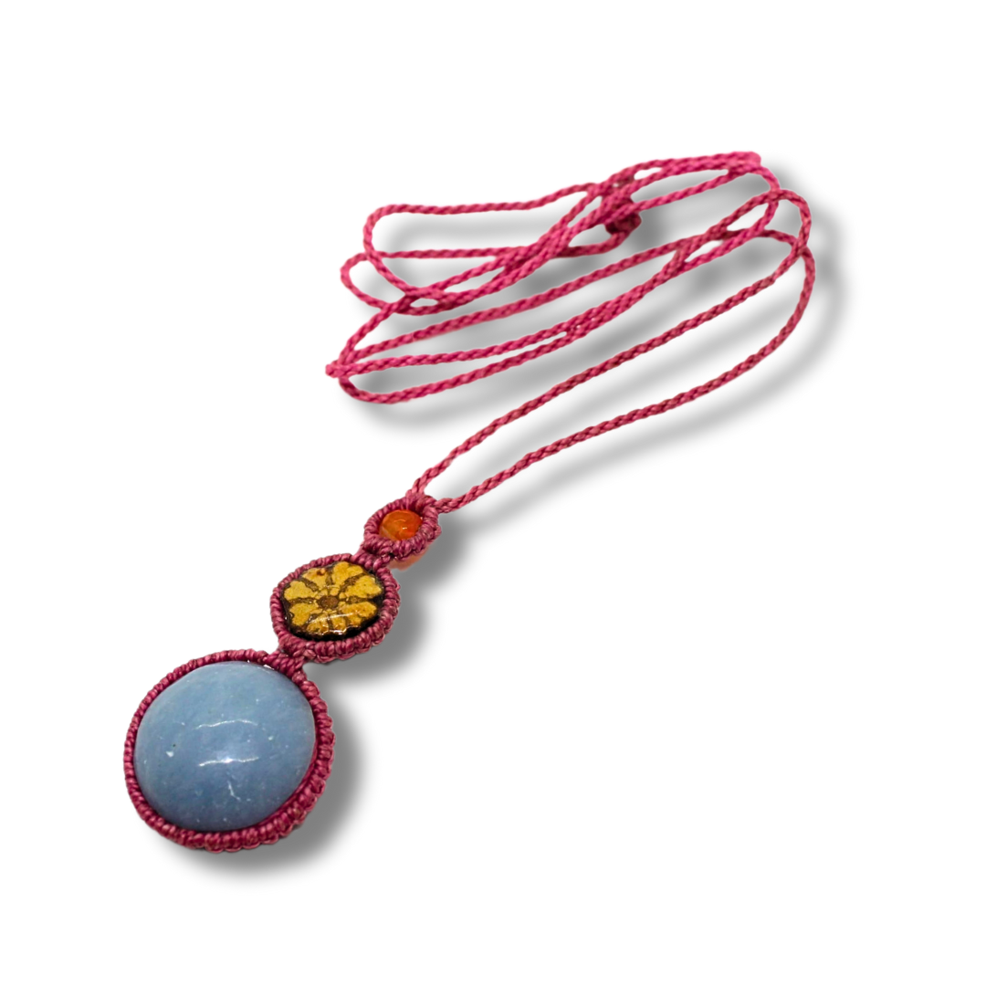 Shipibo Pendant with Ayahuasca Vine and Anhydrite Awake Healer