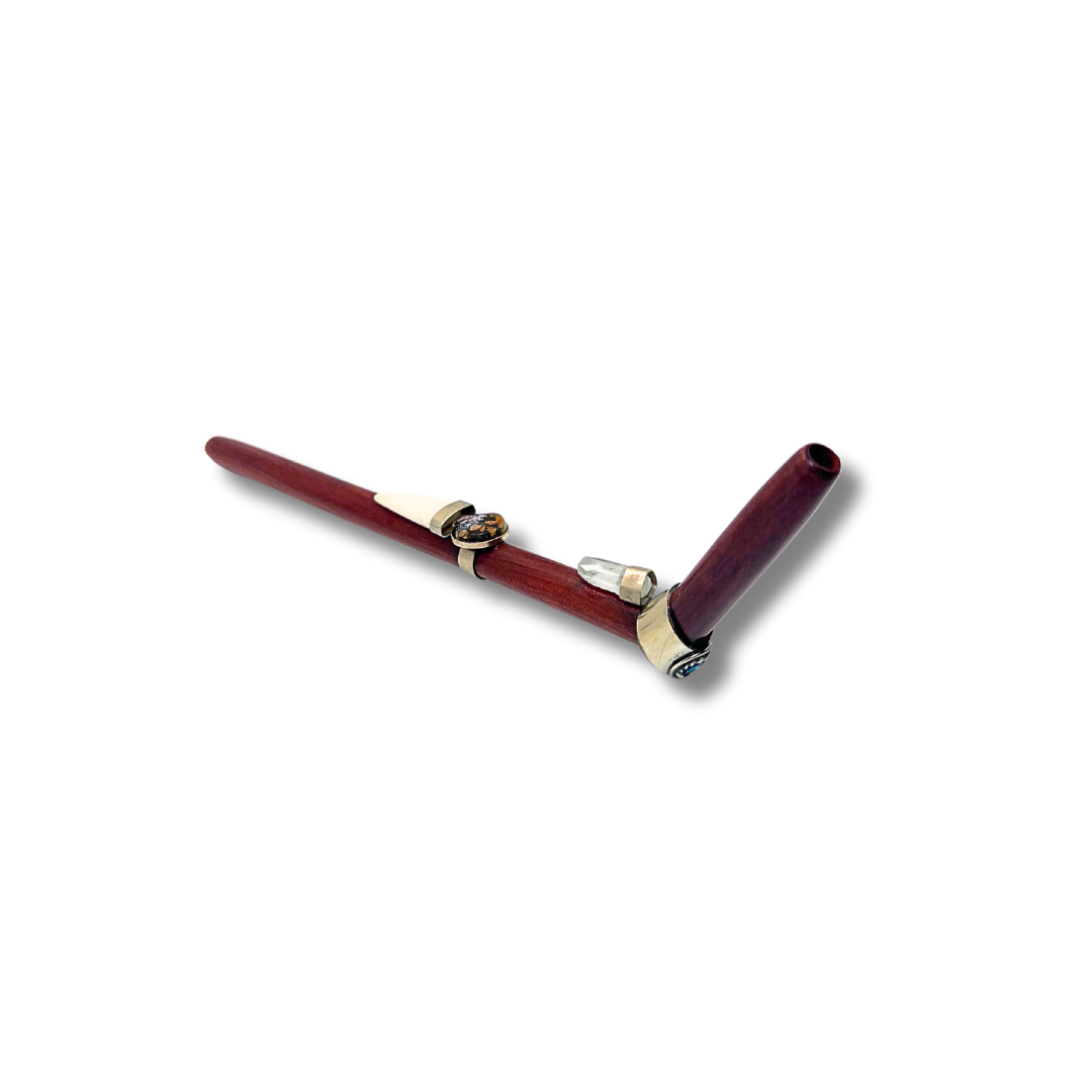 Tepi - Rosewood Shipibo Quartz Crystal, Ayahuasca, and Tooth Shamanic Hape Rapeh Pipe