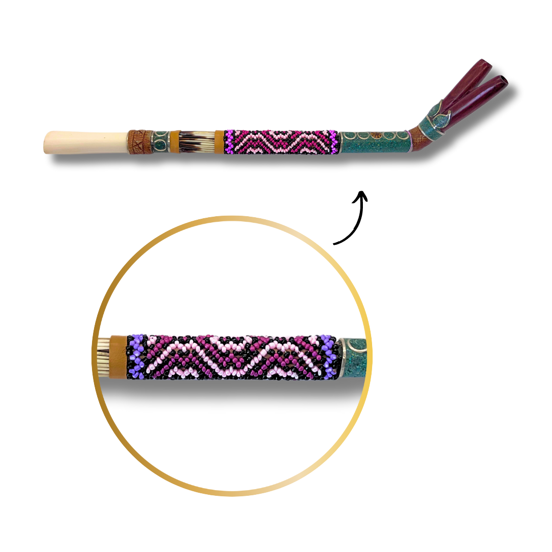 Double-Barreled Shipibo Bone Tepi with Porcupine Quill Beading 10.5" Awake Healer