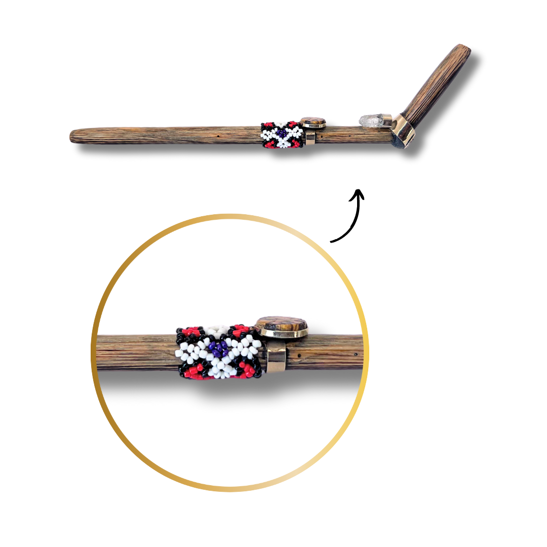Shipibo Ayahuasca and Quartz Chonta Wood Beaded Tepi - Handcrafted Artistry 9" Awake Healer