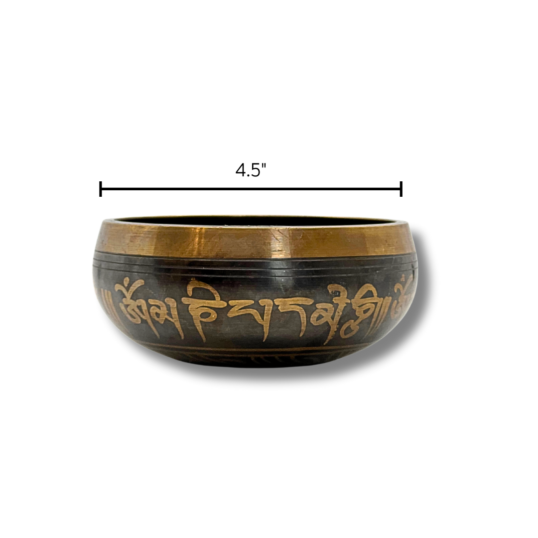 Handmade Dark Bronze Singing Bowl (4.5-inch) with Om Mani Padme Hum Design Awake Healer