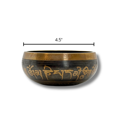 Handmade Dark Bronze Singing Bowl (4.5-inch) with Om Mani Padme Hum Design Awake Healer