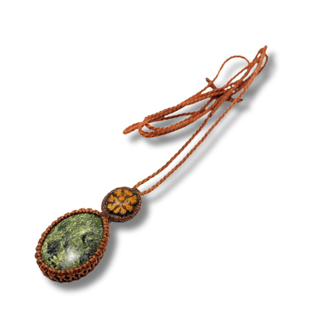 Shipibo Pendant with Ayahuasca Vine and Vesuvianite Awake Healer