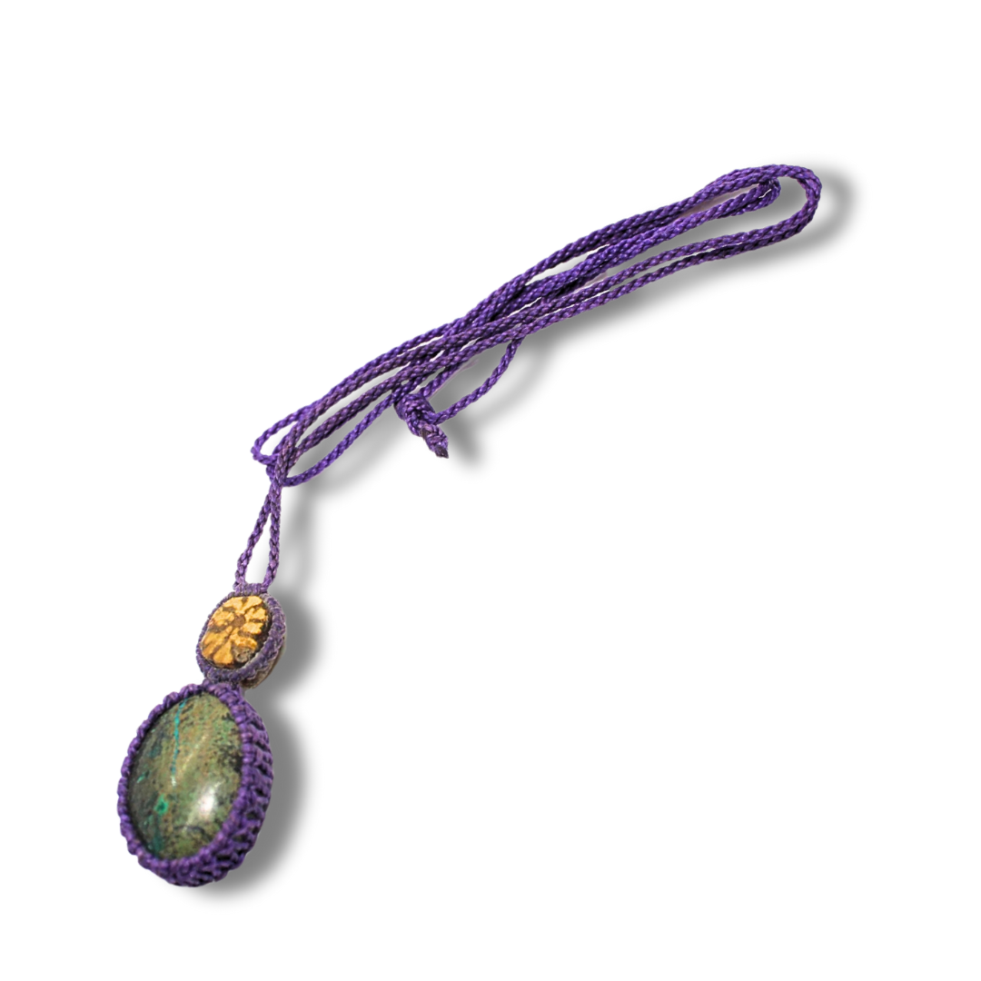 Shipibo Pendant Made from Ayahuasca Vine and Chrysocolla Awake Healer