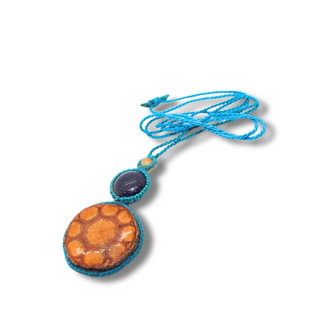 Shipibo Pendant Made from Ayahuasca Vine and Goldstone Awake Healer