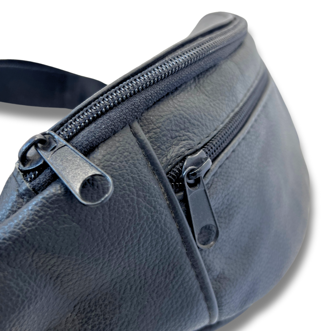 Handmade Black Leather Fanny Pack – Artisan Craftsmanship waist bag