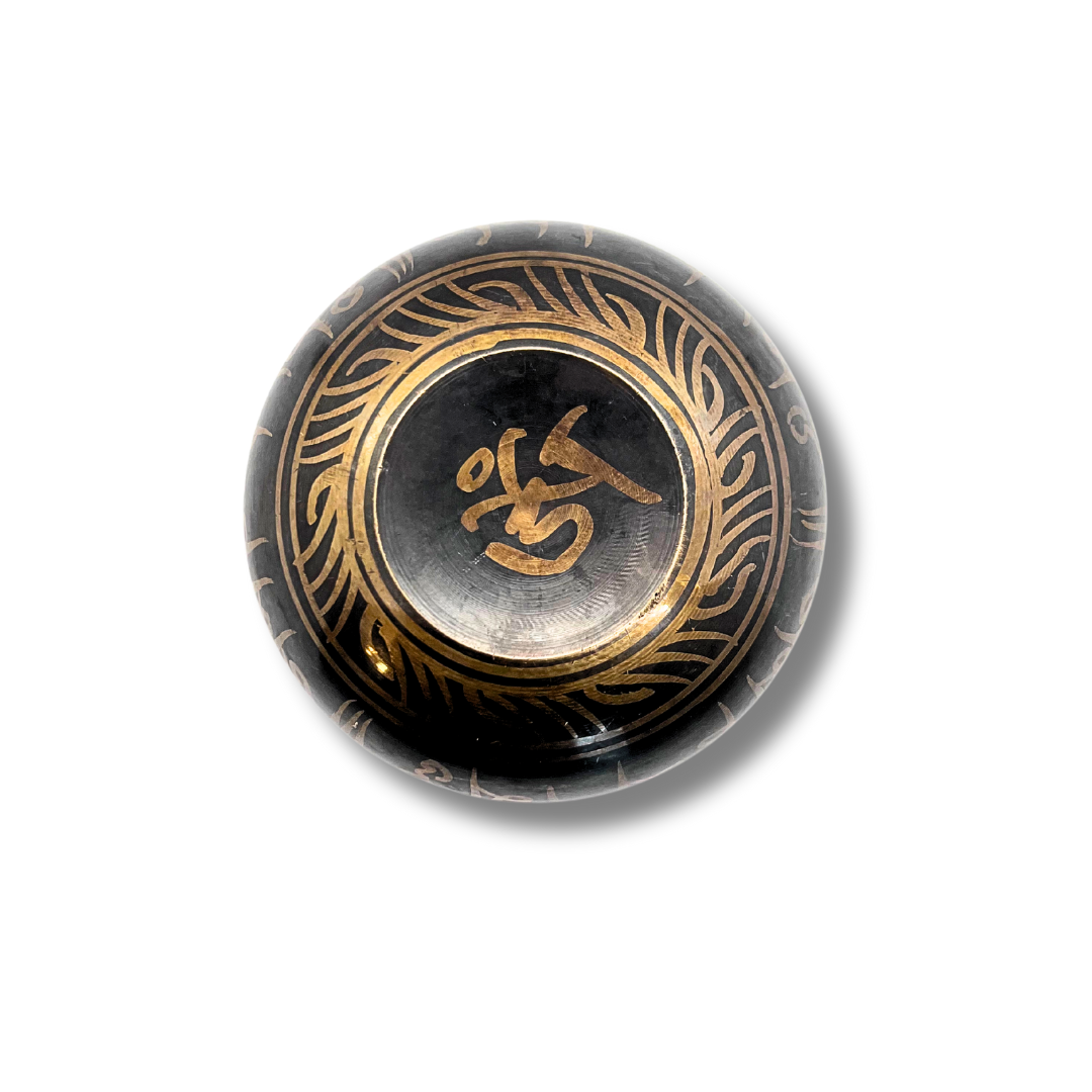 Handmade Dark Bronze Singing Bowl (4.5-inch) with Om Mani Padme Hum Design Awake Healer