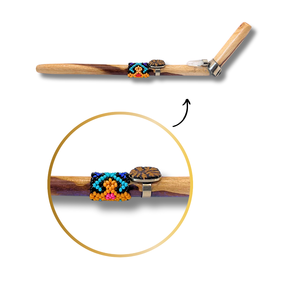 Shipibo Ayahuasca and Quartz Blue and orange Beaded Palo Santo Tepi - Handcrafted Artistry 9" Awake Healer