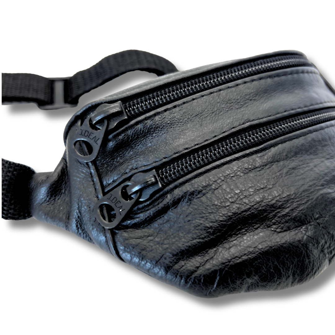 Hands-free adjustable leather fanny pack for outdoor activities and festivals