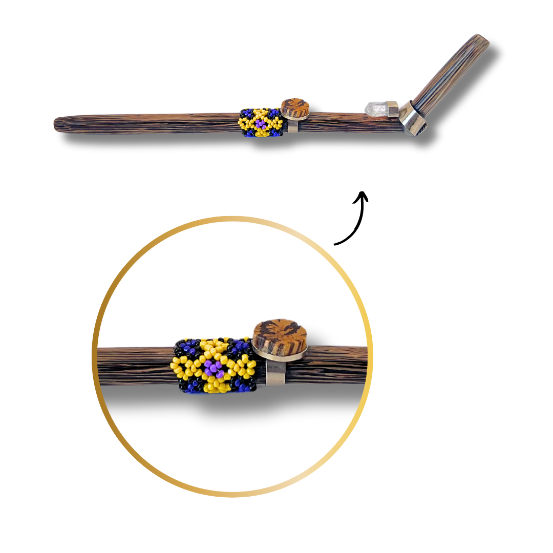 Shipibo Ayahuasca and Quartz Chonta Wood Beaded Tepi - Handcrafted Artistry 9" Awake Healer