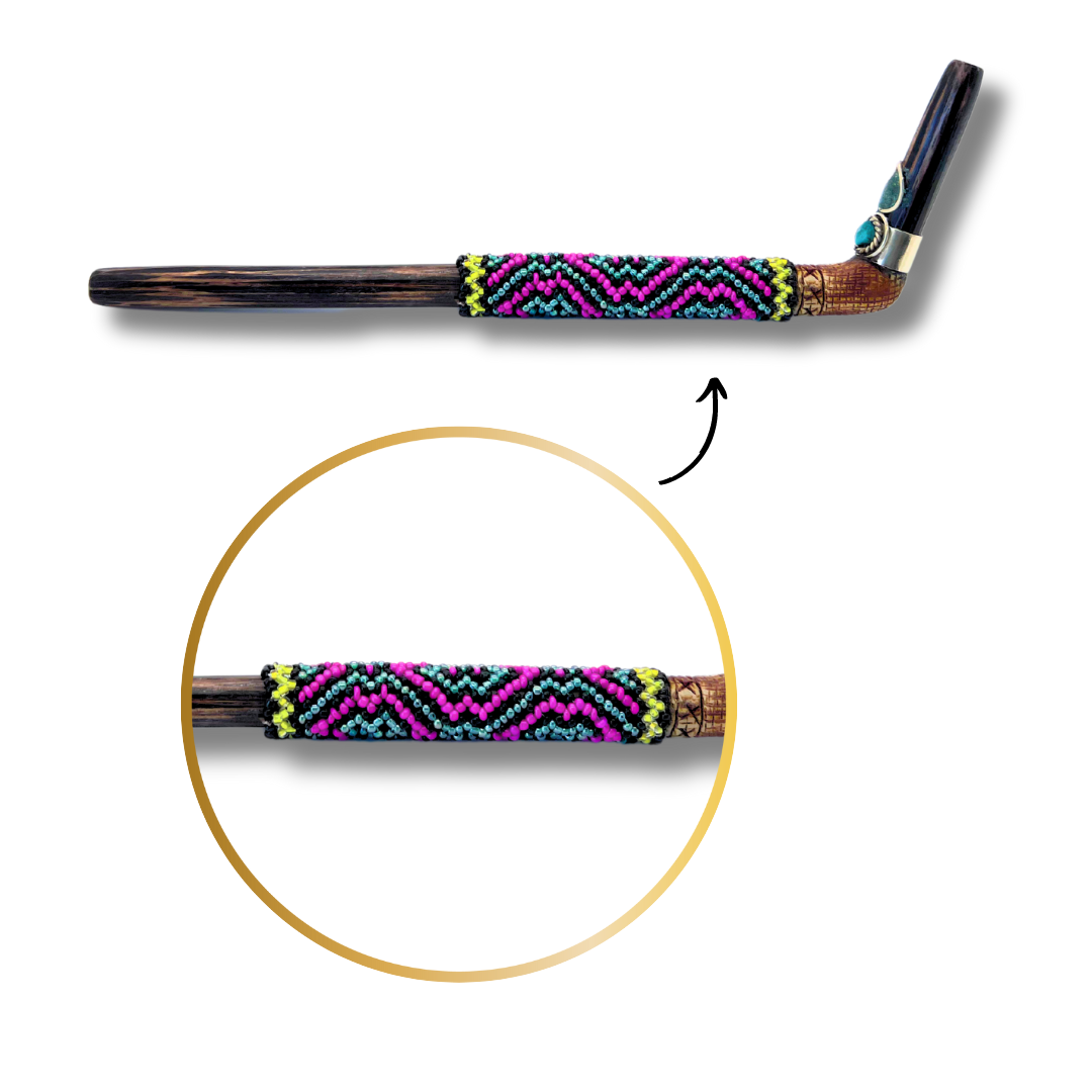 Shipibo Chonta Wood Beaded Tepi Shamanic hape rapeh administrator pipe Awake Healer