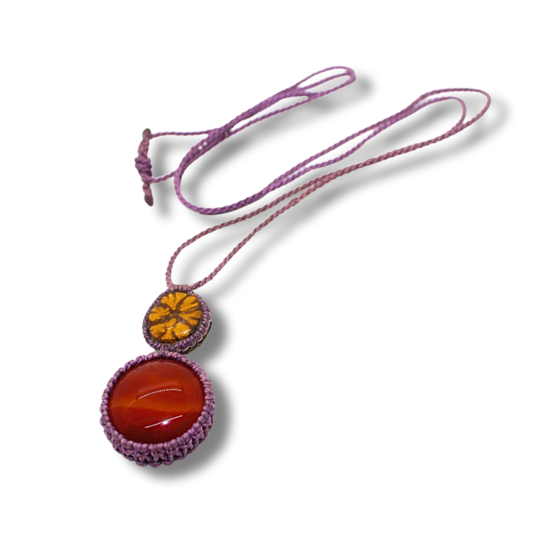 Shipibo Pendant with Ayahuasca Vine and Carnelian Agate