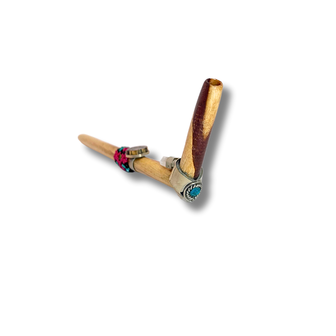 Sacred Amazonian Tepi Hapé Pipe – Shipibo Palo Santo with Ayahuasca Quartz and beaded artistry