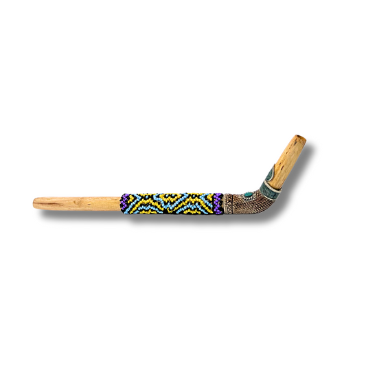Handmade Palo Santo Tepi Hapé pipe with unique beaded patterns for rituals