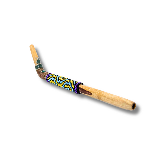 Shipibo Beaded Tepi Hapé Pipe – Palo Santo, handcrafted with Indigenous beaded designs