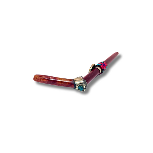 Handmade 9" Rosewood Tepi Hapé pipe with unique colored bead patterns