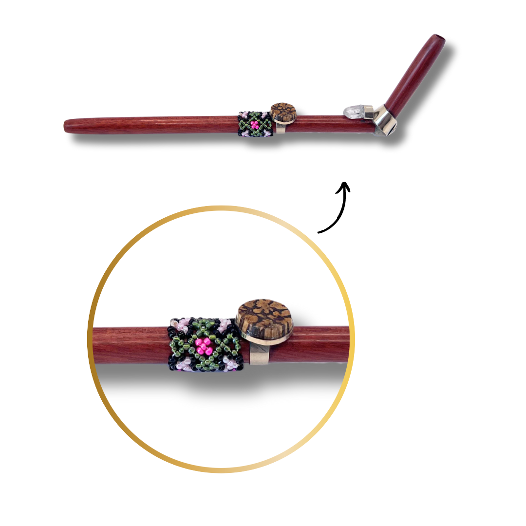 Shipibo Ayahuasca and Quartz Rosewood Beaded Tepi - Handcrafted Artistry 9"