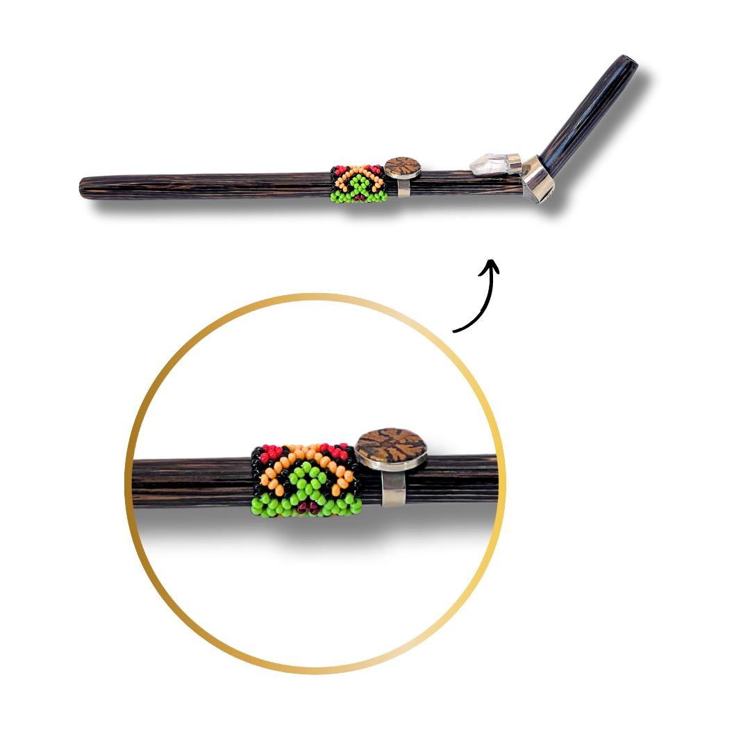 Shipibo Ayahuasca and Quartz Chonta Wood Beaded Tepi - Handcrafted Artistry 9" Awake Healer