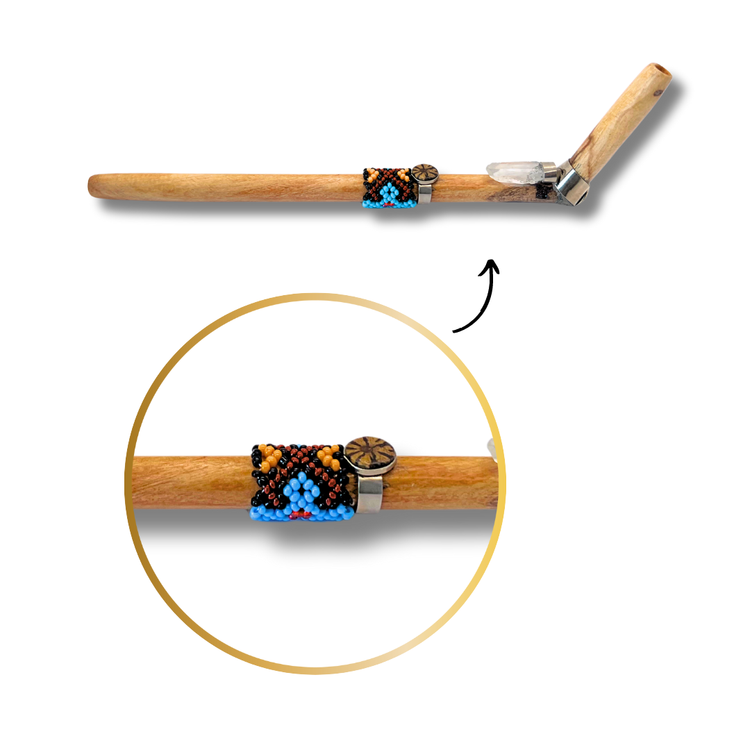 Shipibo Ayahuasca and Quartz Beaded Palo Santo Tepi - Handcrafted Artistry 9" Awake Healer