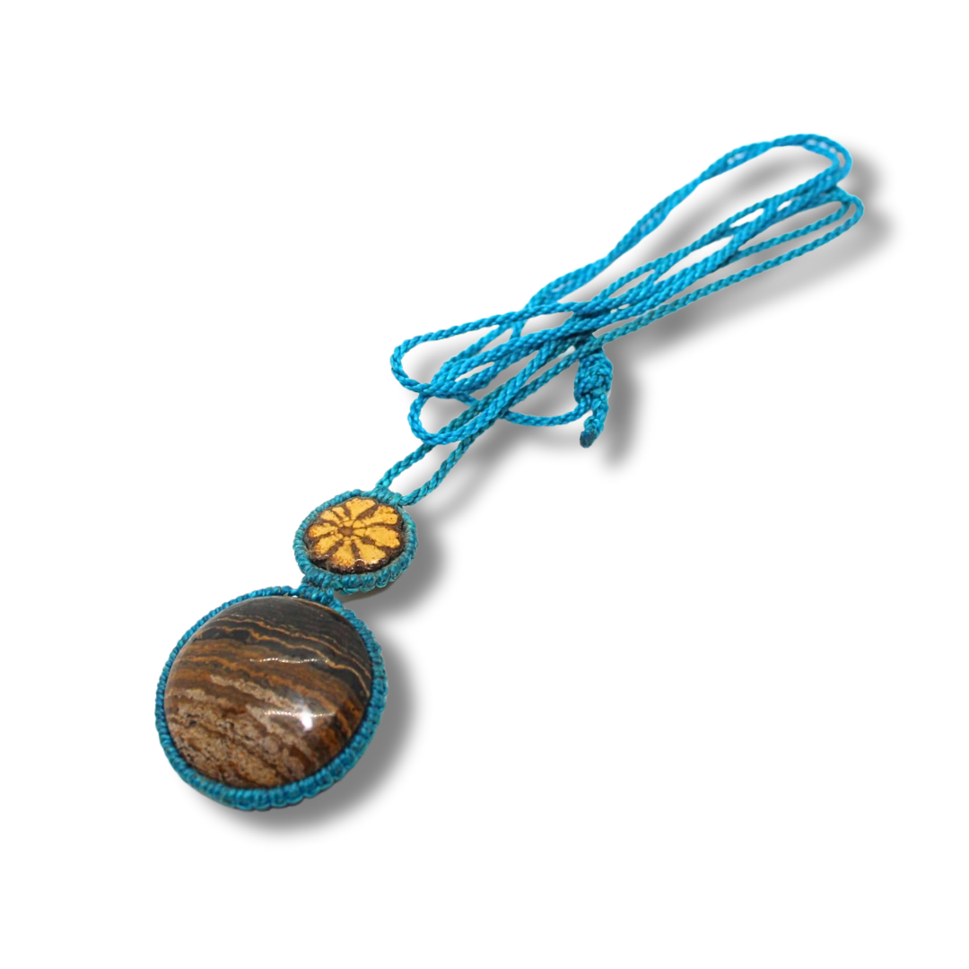 Shipibo Pendant Made from Ayahuasca Vine and Tiger's Eye Awake Healer