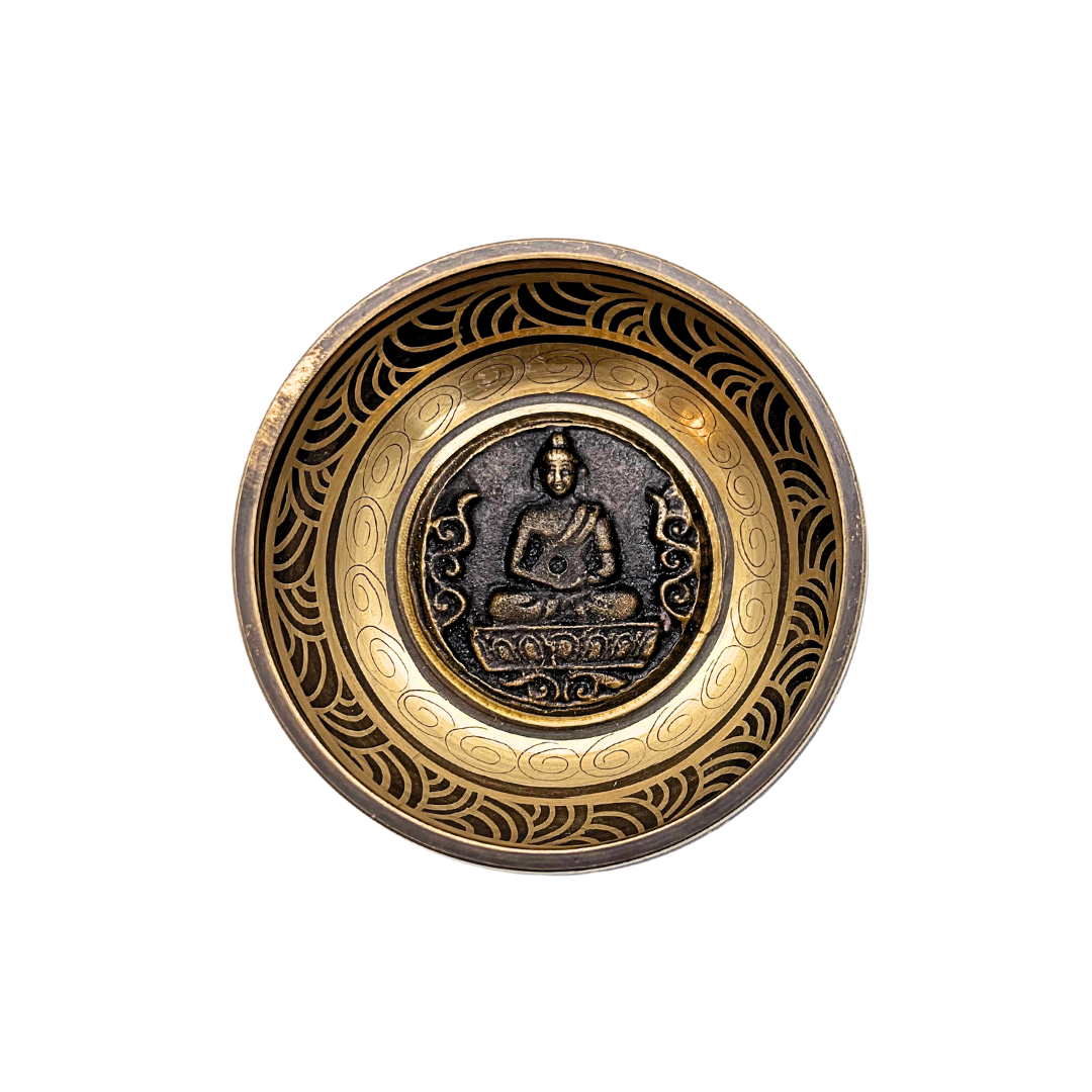 Hand-Hammered Singing Bowl W/ Buddha meditation (5-Inch) Awake Healer
