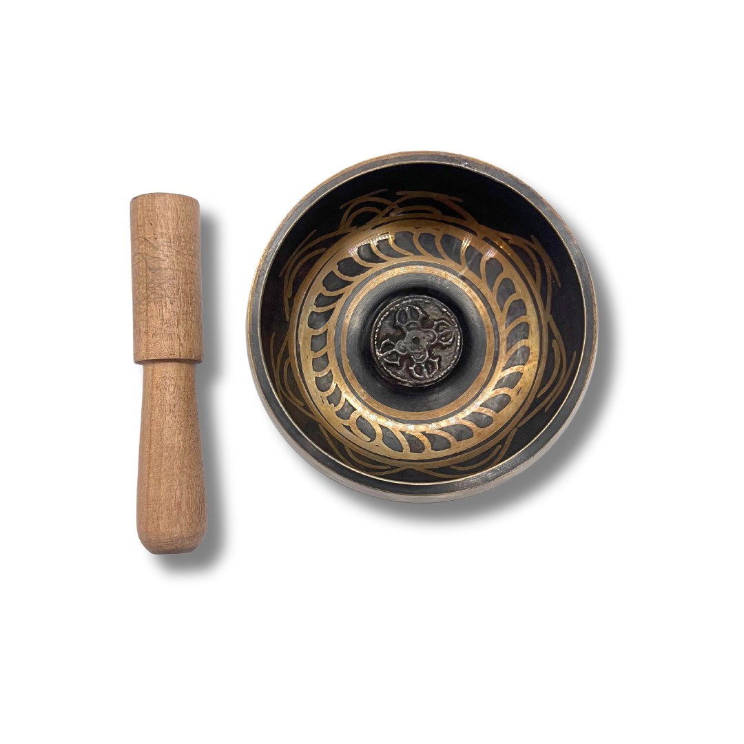 Handmade Dark Bronze Singing Bowl (4.5-inch) with Om Mani Padme Hum Design Awake Healer