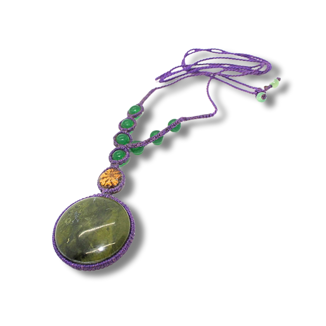 Shipibo Pendant with Ayahuasca Vine and Green Jasper Awake Healer