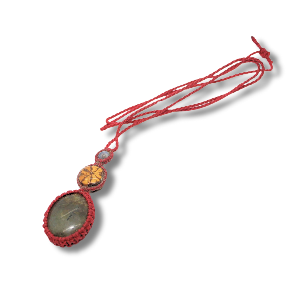 Shipibo Pendant Made from Ayahuasca Vine and Green Jasper Awake Healer