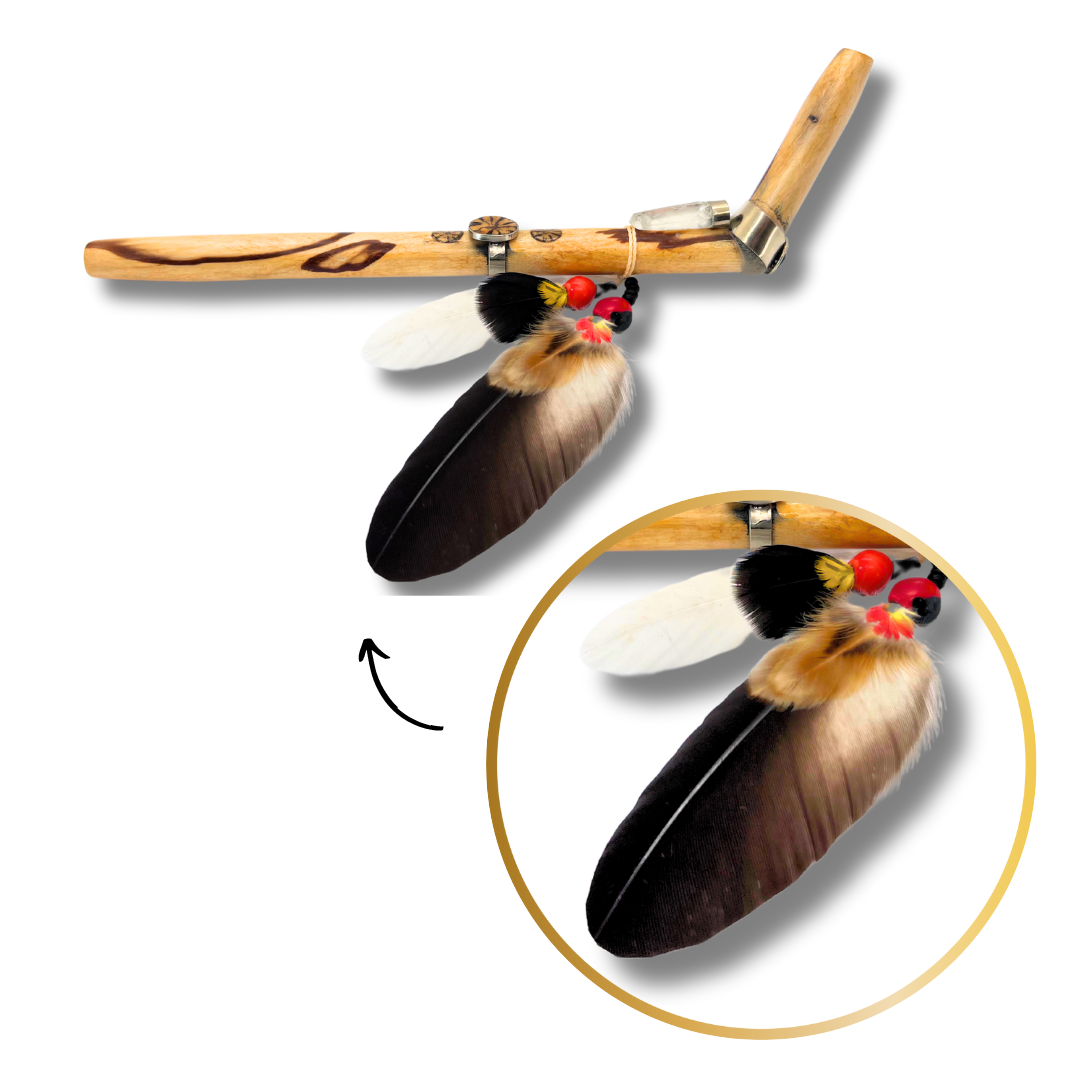 Tepi - Palo Santo Shipibo Quartz Crystal Feathered Ayahuasca Shamanic Hape Rapeh Pipe