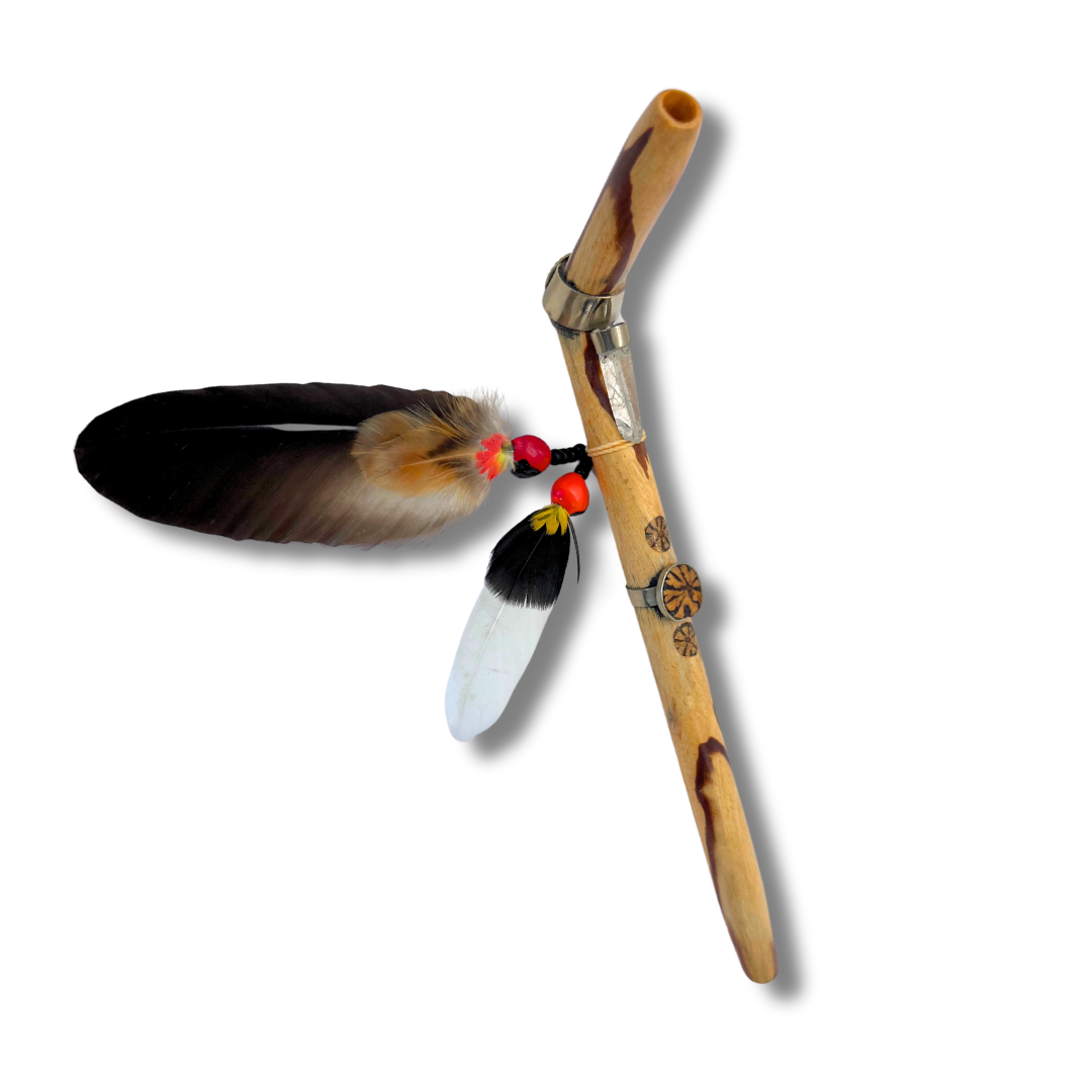 Tepi - Palo Santo Shipibo Quartz Crystal Feathered Ayahuasca Shamanic Hape Rapeh Pipe