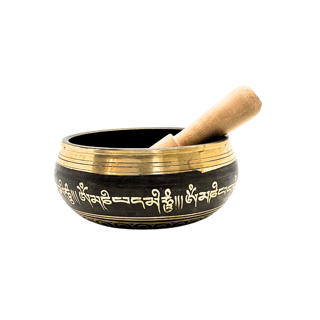 Hand-Hammered Bronze Singing Bowl (5-inch) Om Mani Padme Hum Design Awake Healer