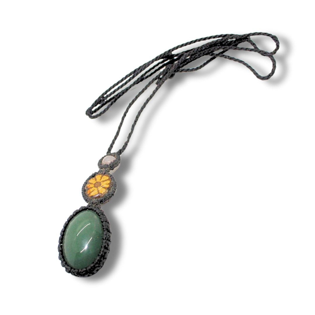 Shipibo Pendant Made from Ayahuasca Vine and Aventurine Awake Healer