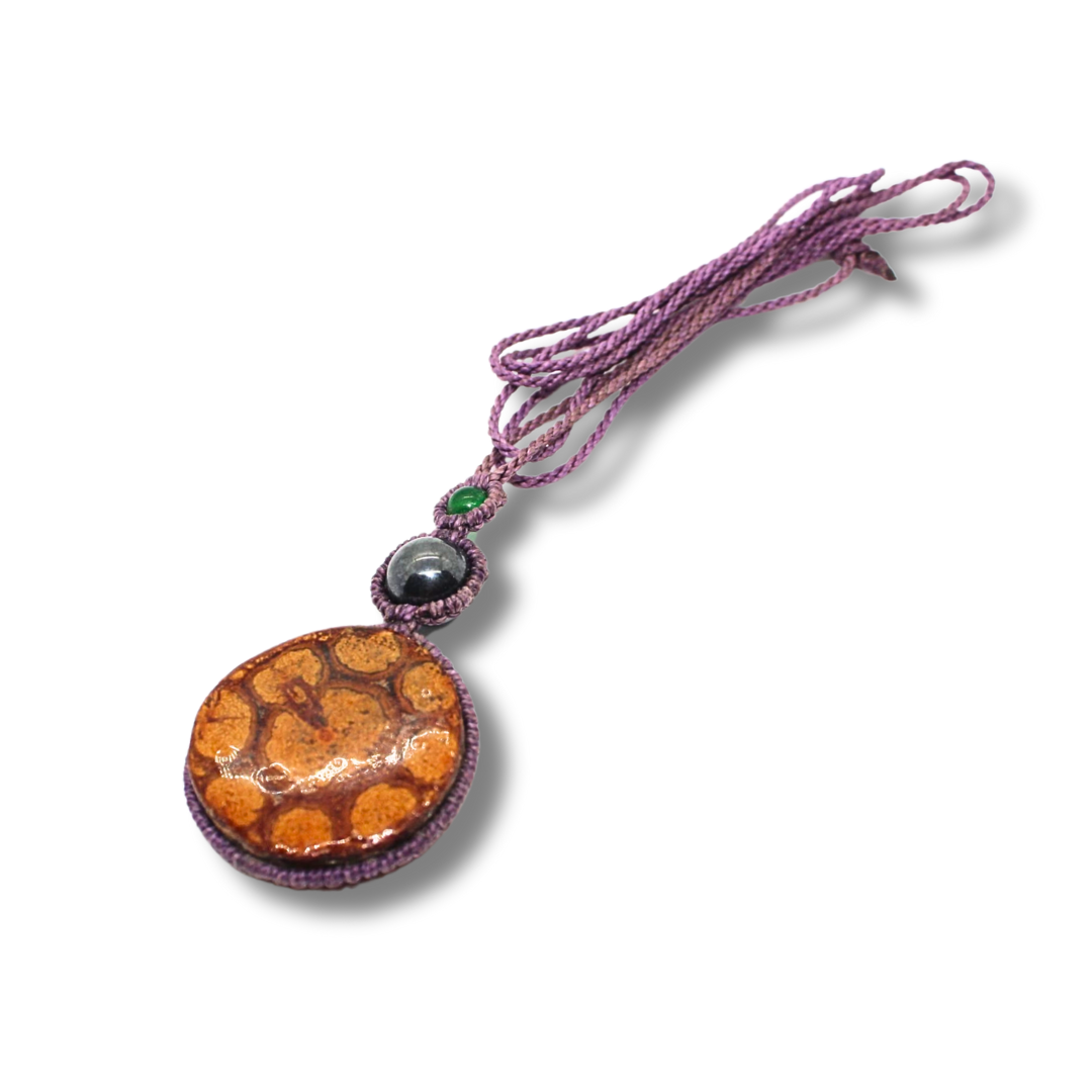 Shipibo Pendant with Ayahuasca Vine and Pearl Stone