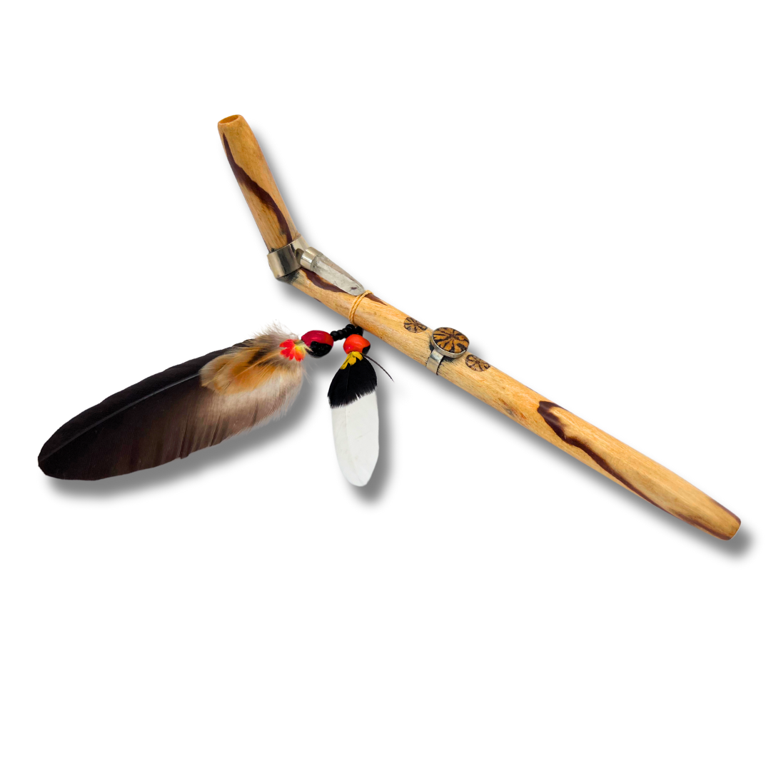 Tepi - Palo Santo Shipibo Quartz Crystal Feathered Ayahuasca Shamanic Hape Rapeh Pipe