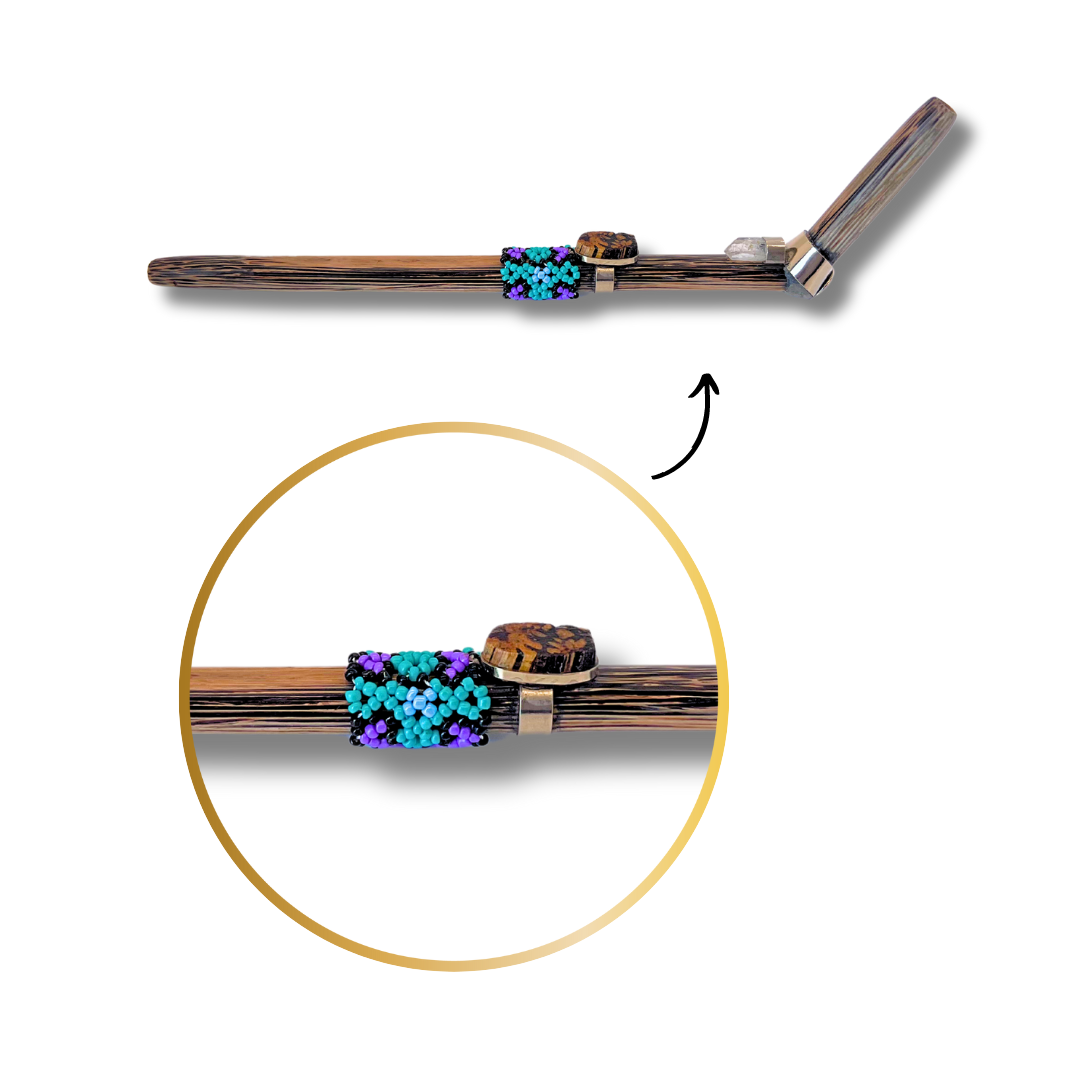 Shipibo Ayahuasca and Quartz Chonta Wood Beaded Tepi - Handcrafted Artistry 9" Awake Healer