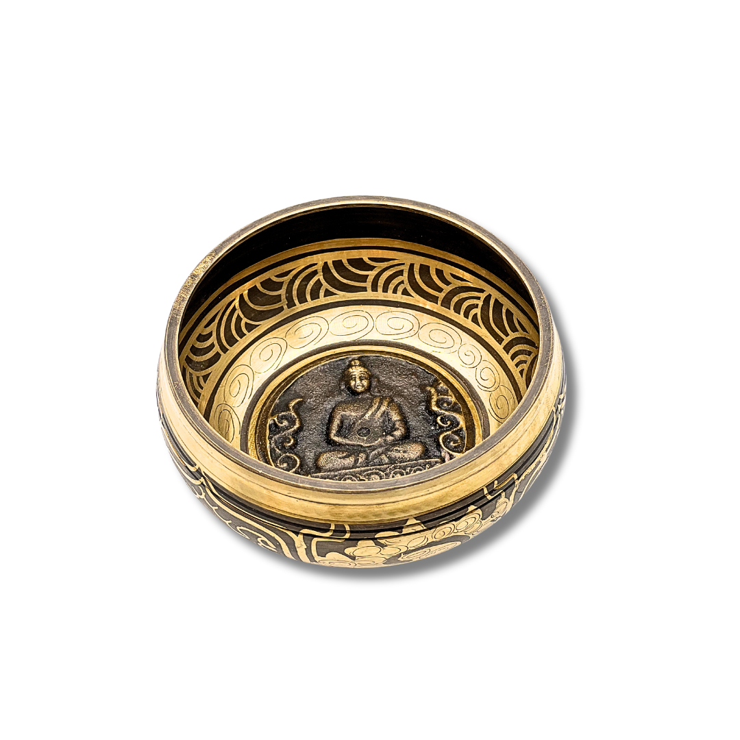 Hand-Hammered Singing Bowl W/ Buddha meditation (5-Inch) Awake Healer