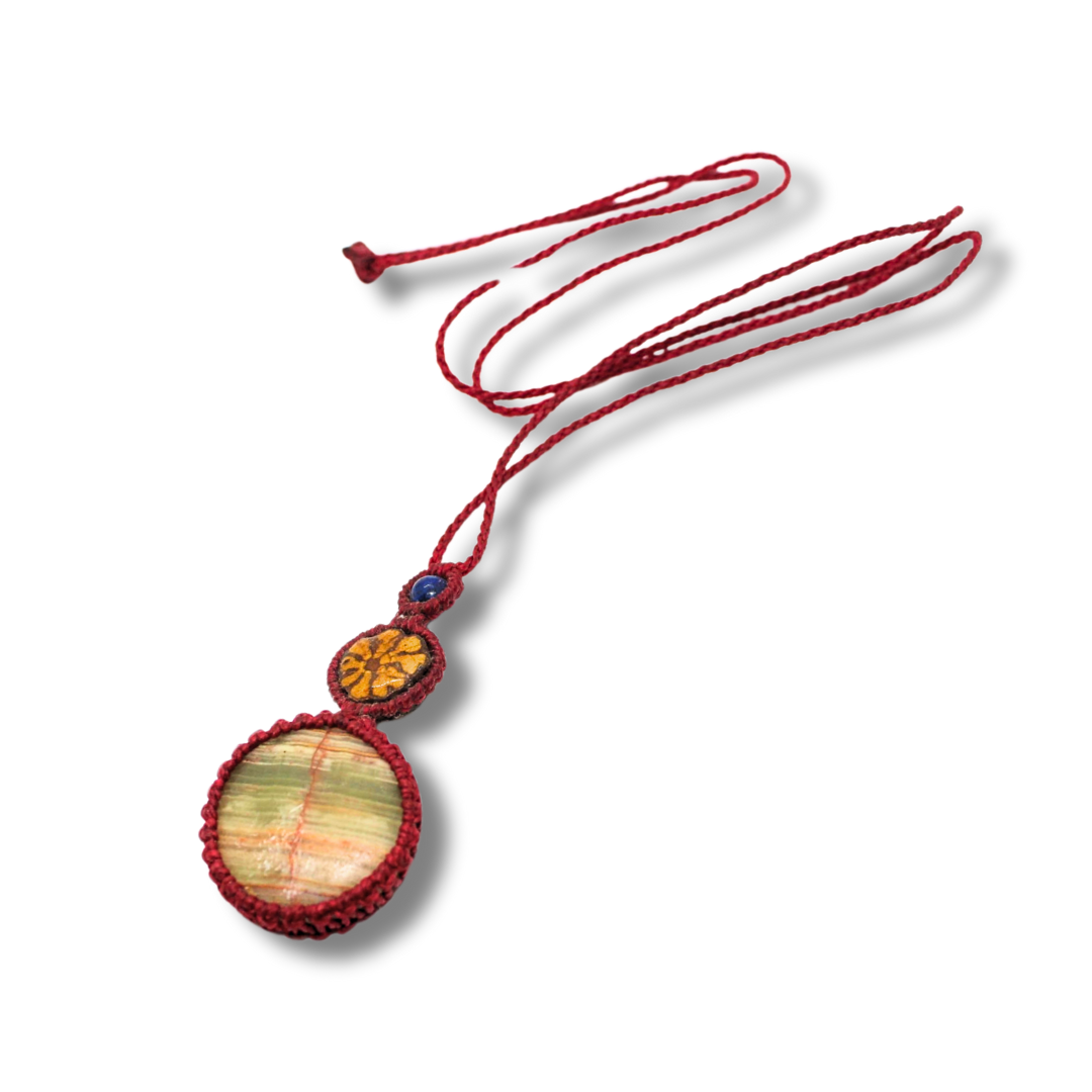 Shipibo Pendant with Ayahuasca Vine and Agate Awake Healer