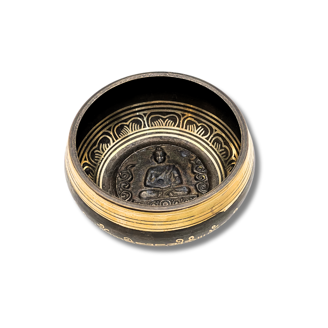 Hand-Hammered Bronze Singing Bowl (5-inch) Om Mani Padme Hum Design Awake Healer