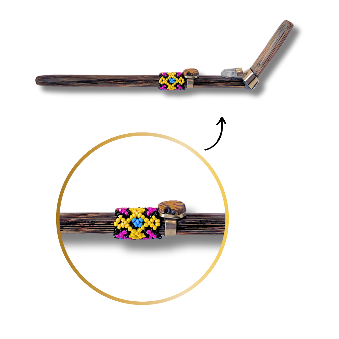 Shipibo Ayahuasca and Quartz Chonta Wood Beaded Tepi - Handcrafted Artistry 9" Awake Healer