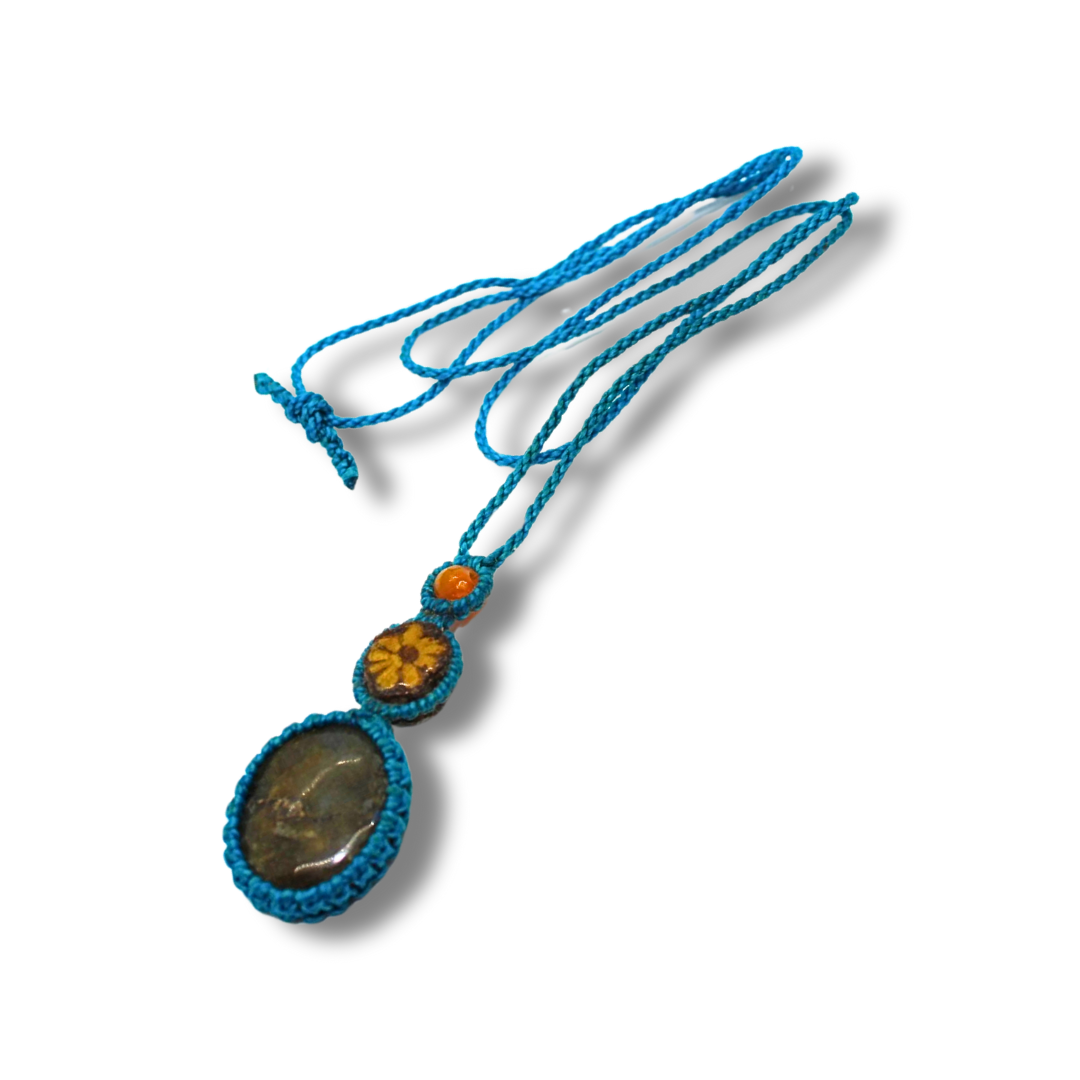 Shipibo Pendant with Ayahuasca Vine and Labradorite Awake Healer