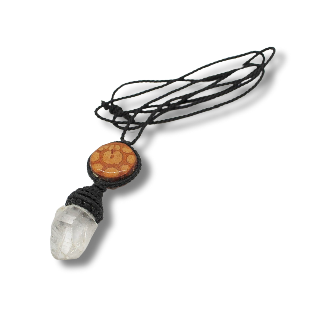 Shipibo Pendant Made from Ayahuasca Vine and Clear Quartz Awake Healer