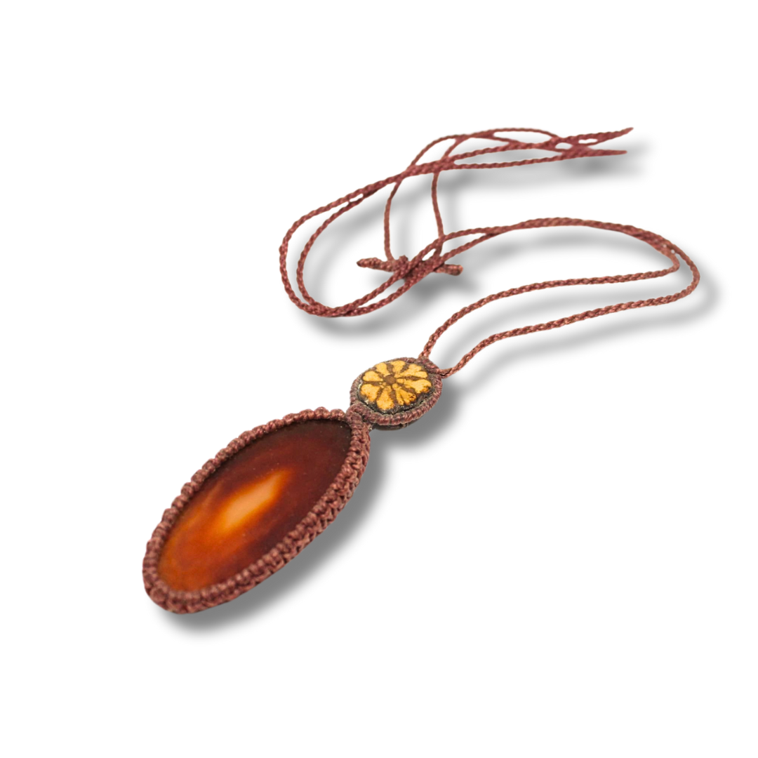 Beautiful Shipibo Pendant with Ayahuasca Vine and Agate