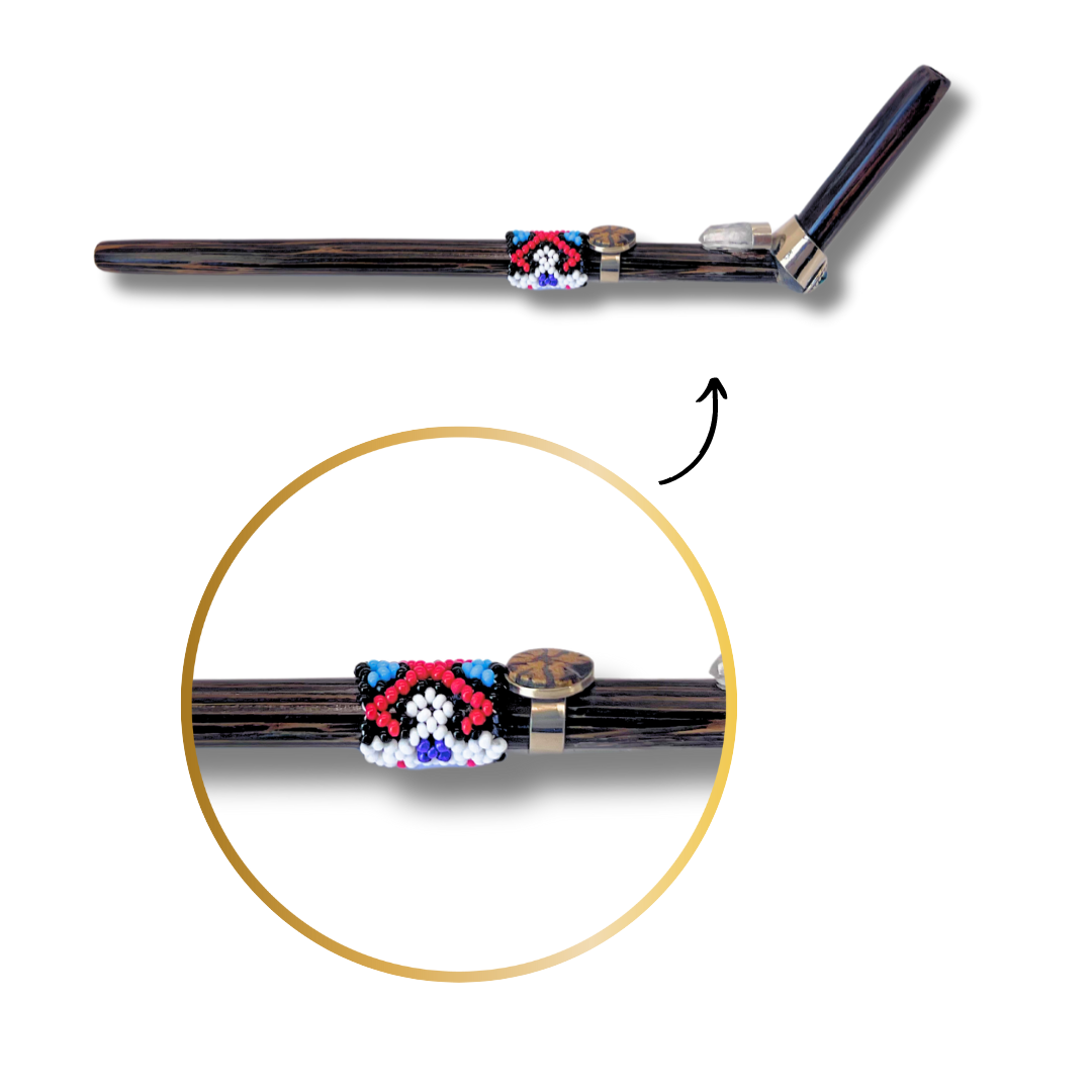 Shipibo Ayahuasca and Quartz Chonta Wood Beaded Tepi - Handcrafted Artistry 9" Awake Healer