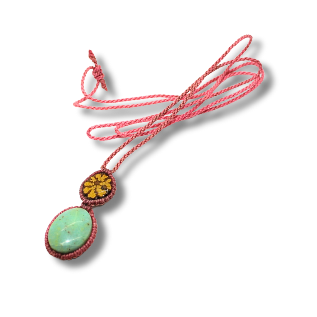Shipibo Pendant Made from Ayahuasca Vine and Prehnite Awake Healer