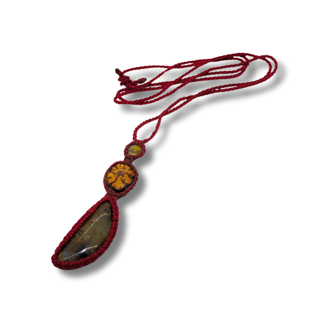 Shipibo Pendant with Ayahuasca Vine and Labradorite Awake Healer