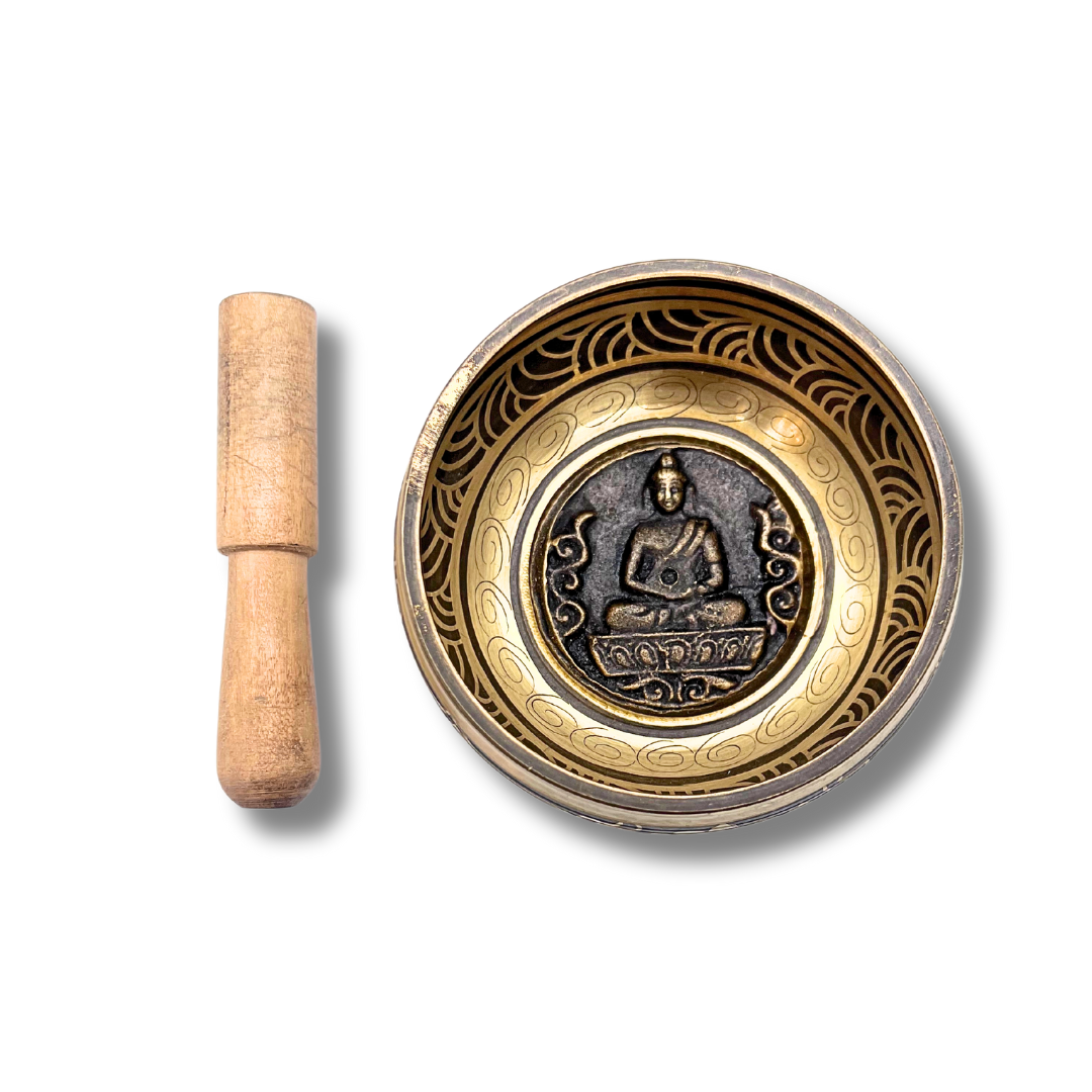 Hand-Hammered Singing Bowl W/ Buddha meditation (5-Inch) Awake Healer